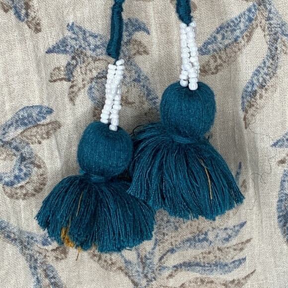 Lovestitch Halter Top Floral Print Size M Bohemian Green & Beige Stitching Trim - Picture 10 of 14